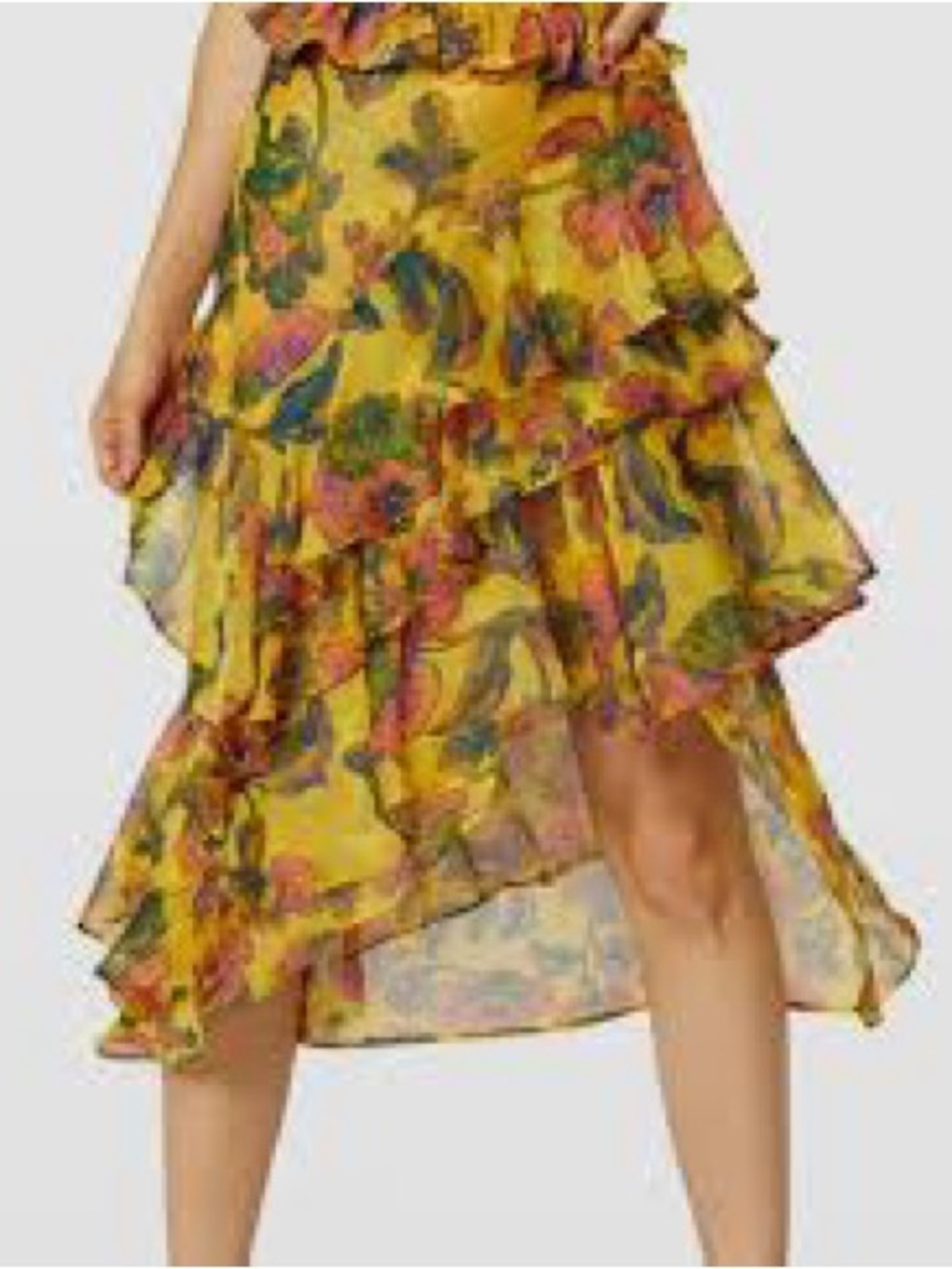 Misa Los Angeles Yellow Floral Ruffle High-Low Skirt